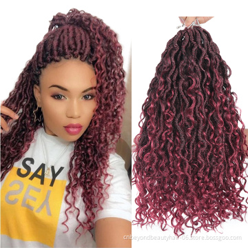 Synthetic Crochet Braids Hair Passion Twist River Goddess Braiding Hair Extension Ombre Brown Faux Locs With Curly Ends Hair